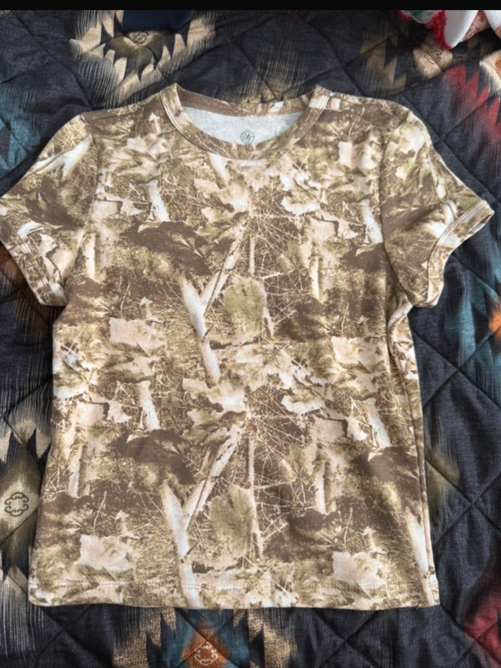 Women's Short Sleeve Camo-Style Tee in Brown and Tan